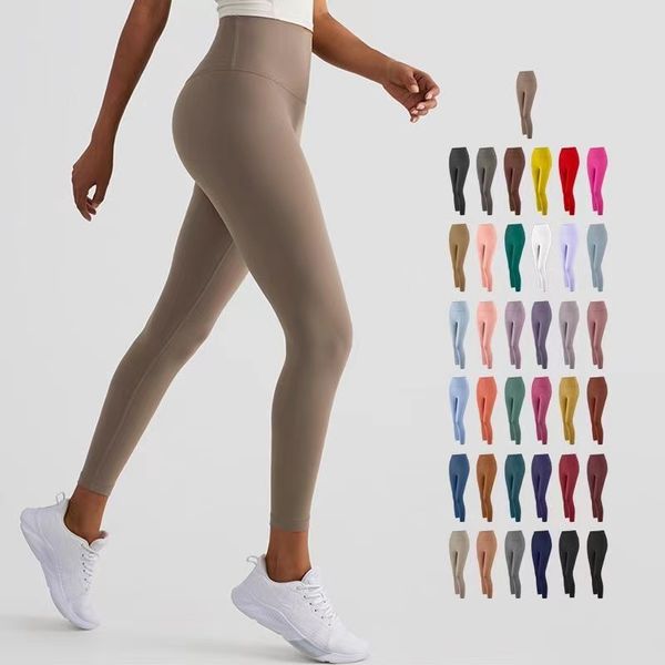 

designers yoga luluu womens leggings pants high waist sports gym wear legging classic luxury elastic fitness lady overall full tights outdoo, Black