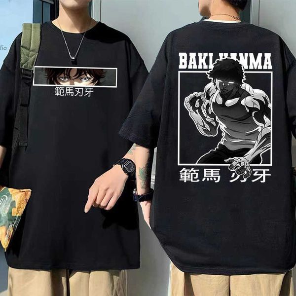 

men's t-shirts anime men women vintage casual t shirt men's oversized tshirts baki the grappler print tees harajuku manga hanma yu, White;black