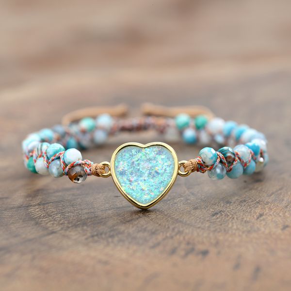 

charm bracelets ocean eye blue heart opal handmade beaded wristband 230216, Golden;silver