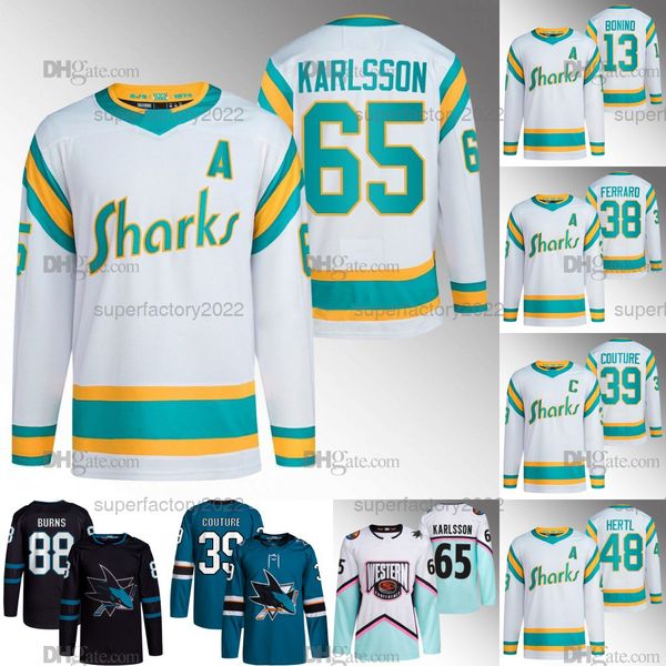 

65 erik karlsson san 2022-23 reverse retro jersey jose sharks logan couture timo meier aaron dell nick bonino kaapo kahkonen matt benning os, Black;red