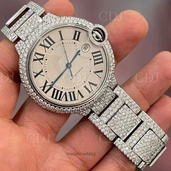 

women's watches customized white loose street style hip hop iced out full lab grown cvd hpht diamond quartz watch ballon bleu wrist wat, Slivery;golden