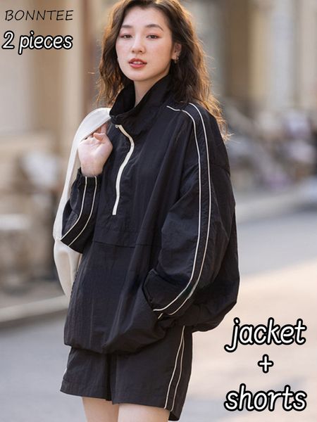 

women s two piece pants shorts set sporty loose minimalist panelled design stylish korean style students jackets spring daily streetwear cas, White