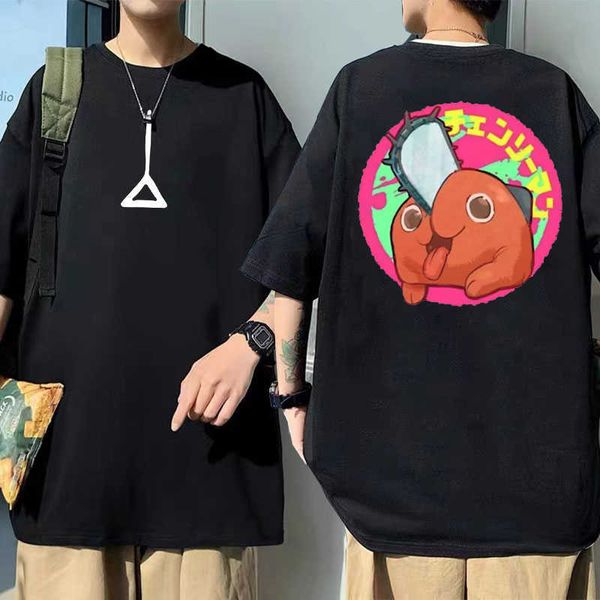 

men's t-shirts anime chains man denji pochita double sided print t shirt men's funny cartoon tshirt men women fashion manga cotton, White;black
