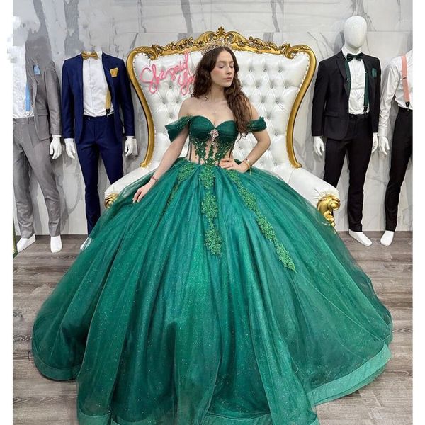 

beautiful green vestido de quinceanera dresses 15 anos princess off shoulder ball gown vestidos para quinceanera baratos 2023 xv lace robes, Blue;red