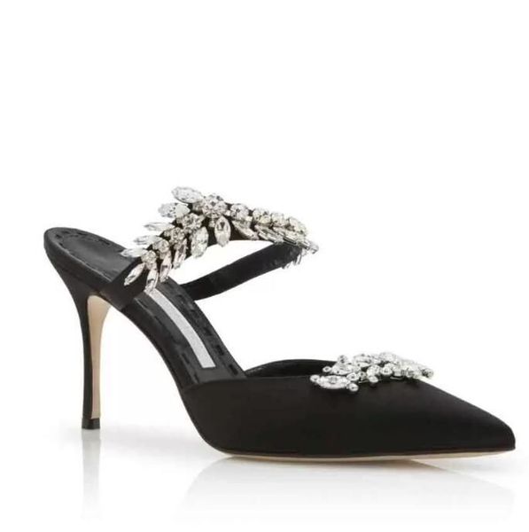 

summerluxury lurum sandals shoes women black high heels leaf crystal-embellished satin mules strappy sandalias shoe slippers pointed toe bra