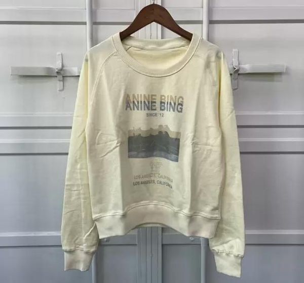 

2023 anine bing city women pullover sweatshirt new embroidery letter burst fleece sweater printed wash round neck female cotton ab hoodie ow, Black