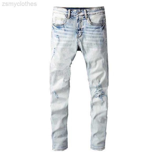 

men's jeans mens jeans angel print for young guys rip slim fit skinny man pants streetwear biker denim stretch cult stretch motorcycle, Blue