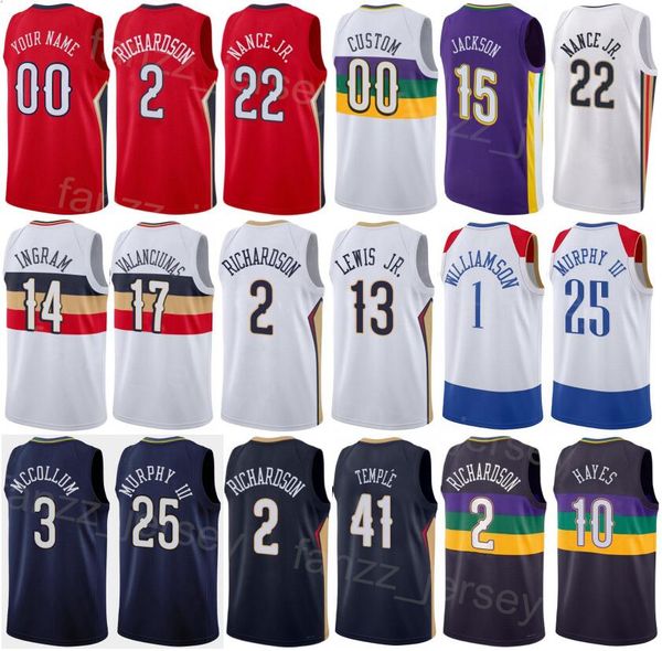 

print basketball earned josh richardson jersey 2 brandon ingram 14 jonas valanciunas 17 herbert jones 5 larry nance jr 22 trey murphy iii 25, Black;red
