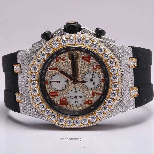 

fashion iced out watchesmens wrist luxury round cut lab gr haox, Slivery;golden