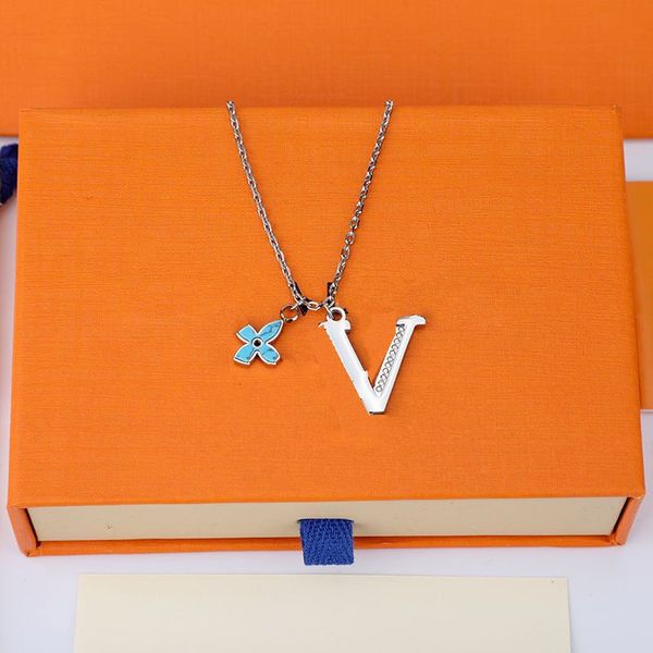 

necklace designer jewelry necklaces chain chains link luxury jewellery heart pendant bule flower love pendants women womens stainless steel, Silver