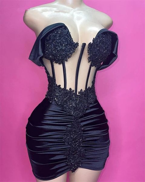 

little black dress off shoulder short prom dresses appliques pleats mini cocktail celebrity evening gown robe de bal