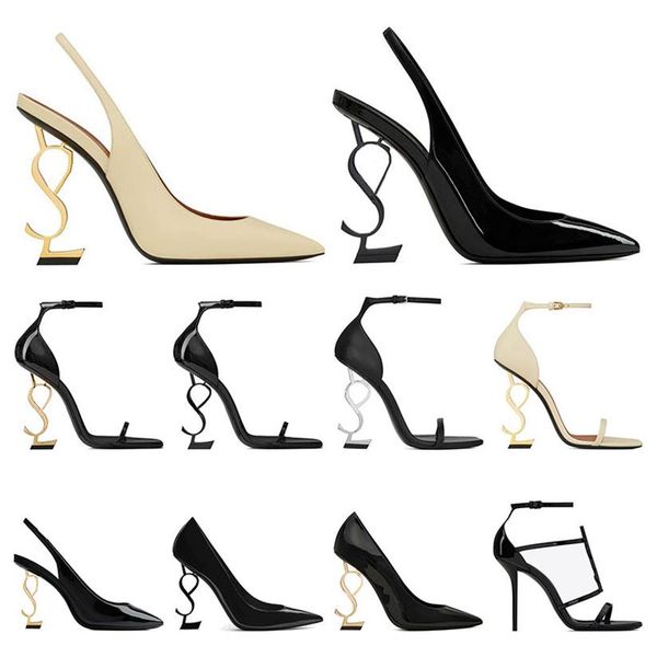 

women luxury dress shoes high heels patent leather gold tone triple black nude sliver lady fashion sandals open toes stiletto heel218a