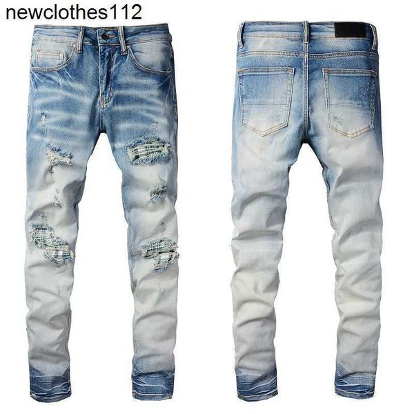 

designer jeans amirs mens ripped denim pants man slim casual zipper trousers for male stretch trouser amirs, Blue