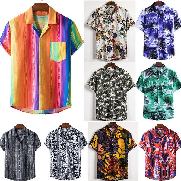

men's hawaiian floral t shirt short sleeve beach party casual blouse, White;black