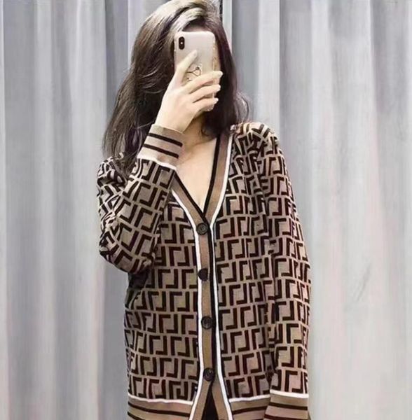 

women brand sweaters designer letter pattern cardigan sweater coat wool blended woman knitwear ladies knitted v-neck long sleeve coat, White;black