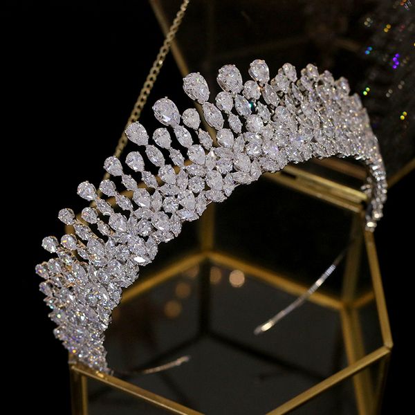 

wedding hair jewelry bride tiara crystal headdress accessories full zircon crowns headband for women 230216, Slivery;golden