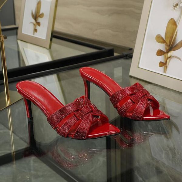 

new designer high heels women's leather slippers summer sandals women 6.5cm thin heels open toe fashion slippers casual slippers 35-43-, Black