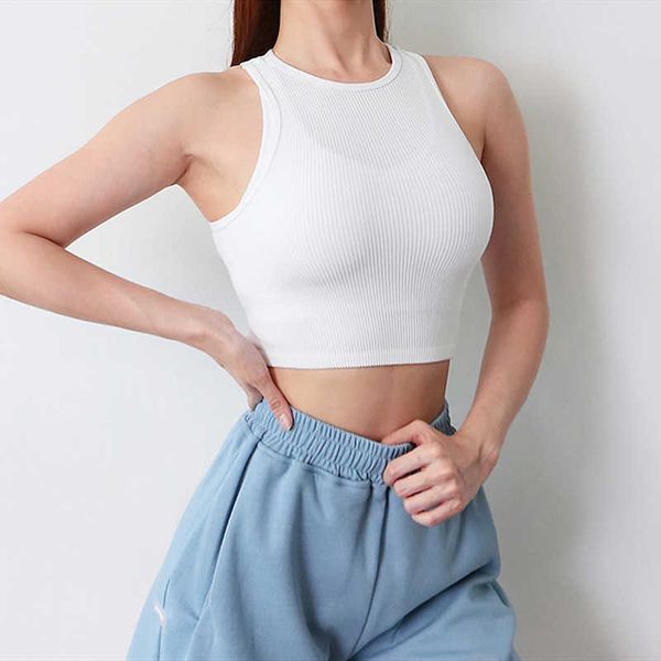 

nxy yoga outfit workout crop sleeveless shirt running vest sports tennis badminton tank seamless 13 colors 220523, White