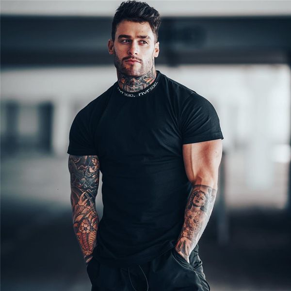 

men's t-shirts gyms t-shirt men short sleeve cotton casual slim t shirt male fitness bodybuilding workout tee summer clothing 230217, White;black