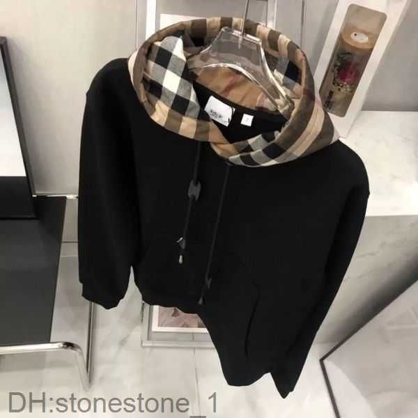 

bby hoody designer hoodie burb hooded sweater classic plaid stitching loose os pullover men women burbrerys hoodies burberys cotton jacket 1, Black