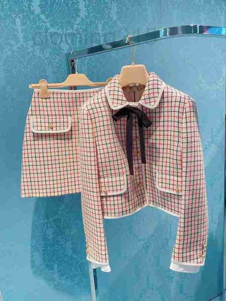 

two piece dress designer 2020 autumn and winter french style celebrity color contrast plaid versatile wool short skirt 23313 clearance d0i3, White