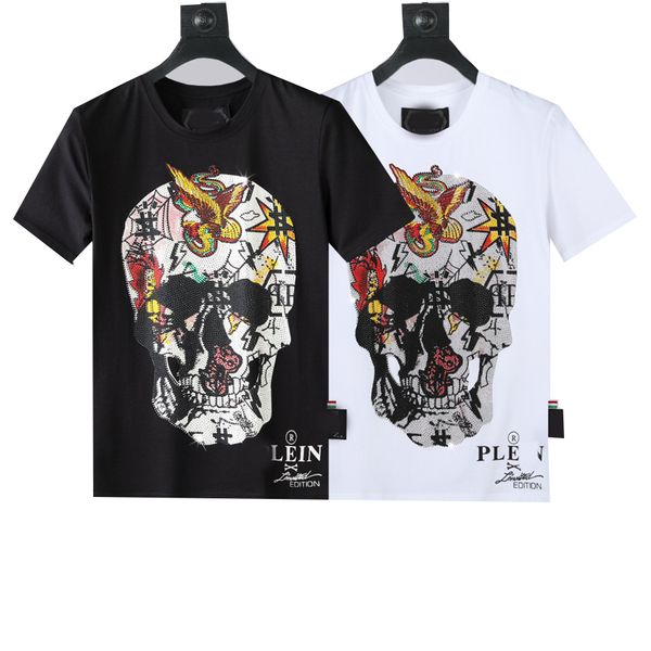 

2023 summer mens designer t shirt casual man womens tees with letters print short sleeves sell luxury men hip hop clothes rhinestone skull t, White;black