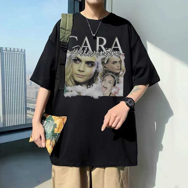 

men's t-shirts cara delevingne graphic tshirt esome pure cotton loose streetwear men women casual aesthetic tshirts woman black tees j2, White;black
