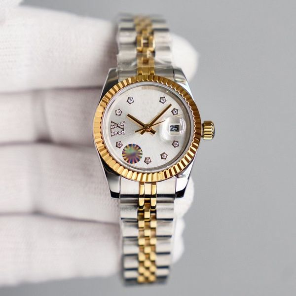 

28mm gold mixed silver luxury watch women watches classic automatic sweeping movement aaa fashion womens silver datejust luminous ladies wri, Slivery;brown