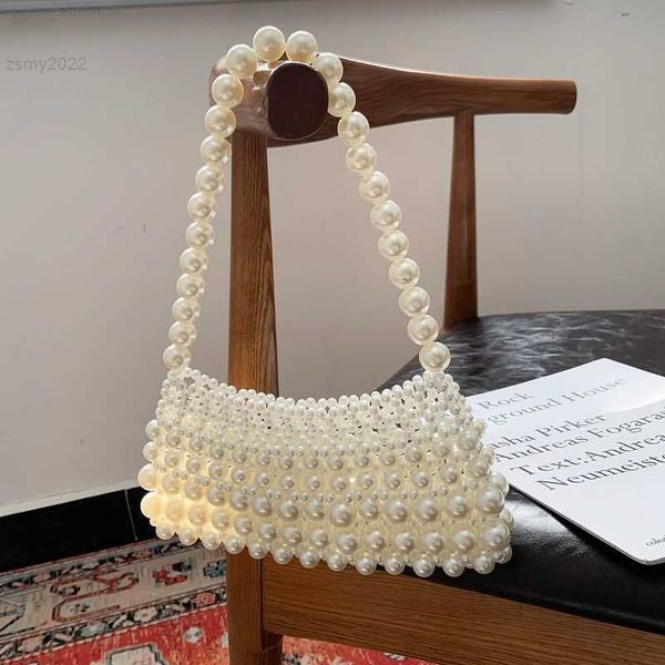 

luxury brand hand-woven pearl bags lady beaded shoulder bag women party vintage handbag ins small bag cross body bag
