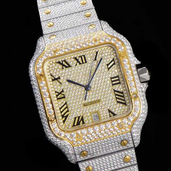 

fashion iced out watchesmens wrist luxury round cut lab grown watch wholesale hip hop rapper watcfor men cihg, Slivery;golden