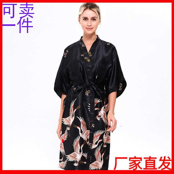 

pajamas body warmer household clothes pajamas women's summer silk ice medium sleeve large size bathrobe simulation bride morning gown, Black;red