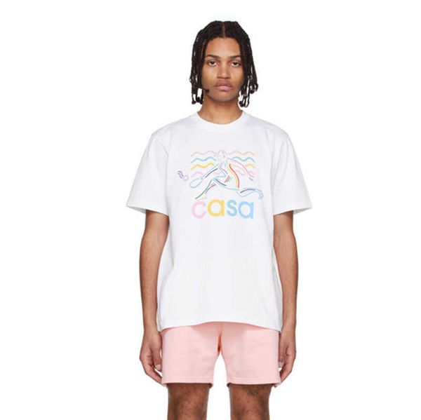

23ss casablanca wave print t shirt men and women loose tee short-sleeve fashion t-shirt beach polos, White;black