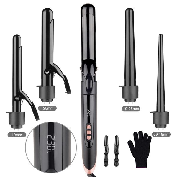 

flat iron hair straightener with 5 removable ceramic barrels 2 temp setting with lcd display support oem and odm label