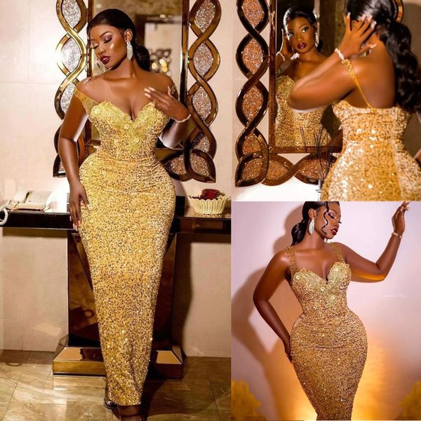 

2023 gold prom dresses full sequins spaghetti straps mermaid long evening gowns plus size custom made pageant dress, Black