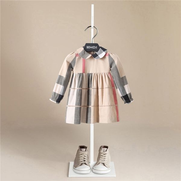 

girls dresses luxury long sleeve plaid autumn style turndown striped cotton kids dresses for girls 230217, Red;yellow
