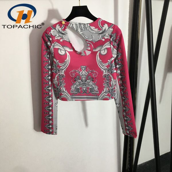 

two piece dress 1012 vintage print hollow out long sleeve tee or asymmetrical ruched skirt with belt set women 230216, White