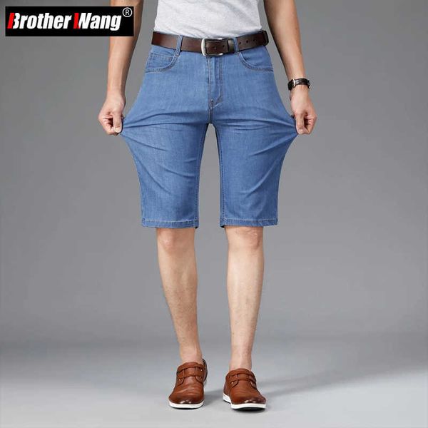 

men's shorts summer men's thin short jeans business fashion classic style light blue elastic force denim shorts male brand clothes, White;black