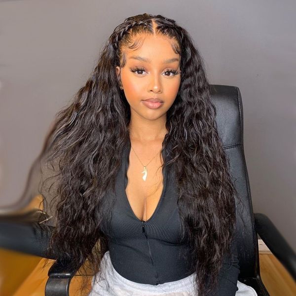 

princess transparent lace front wigs preplucked brazilian deep wave lacewig, Black
