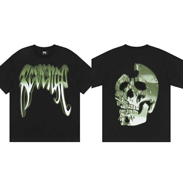 

men's t-shirts revenge tshirt streetwear heaven painting skeleton skull flame hip hop oversized chief keef t shirt men vintage rap tees, White;black