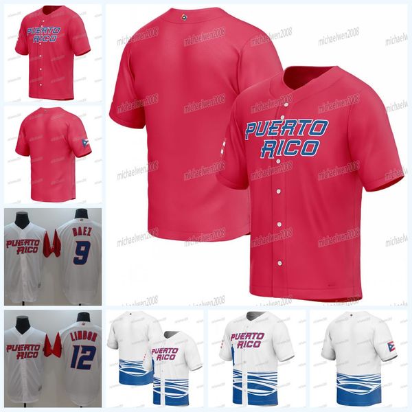 

puerto rico baseball francisco lindor 2023 world baseball classic jersey nelson velazquez eddie rosario henry ramos neftali soto emmanuel ri, Blue;black