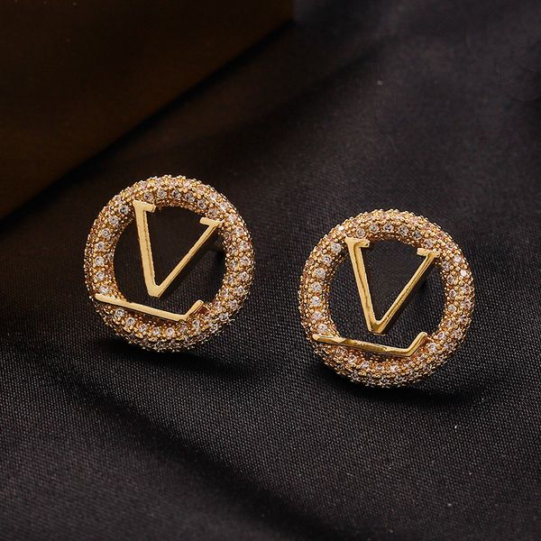 

large brand design letter earrings gold white design for women's brand fashion diamond inlaid luxury earrings wedding party gift jewelr, Golden;silver