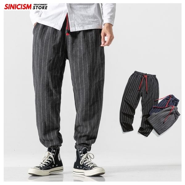

men s pants mrgb fashion striped harem chinese style man casual loose trousers 2023 elastic waist joggers 5xl 230217, Black
