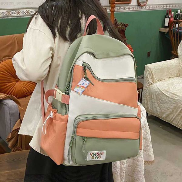 

2022 spring new women's backpacks panelled contrast waterproof nylon travel backpack teenage schoolgirl's anti-theft schoolbag
