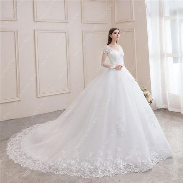 

party dresses wedding luxury full sleeve v neck bride with train ball gown princess classic gowns 230217, White;black