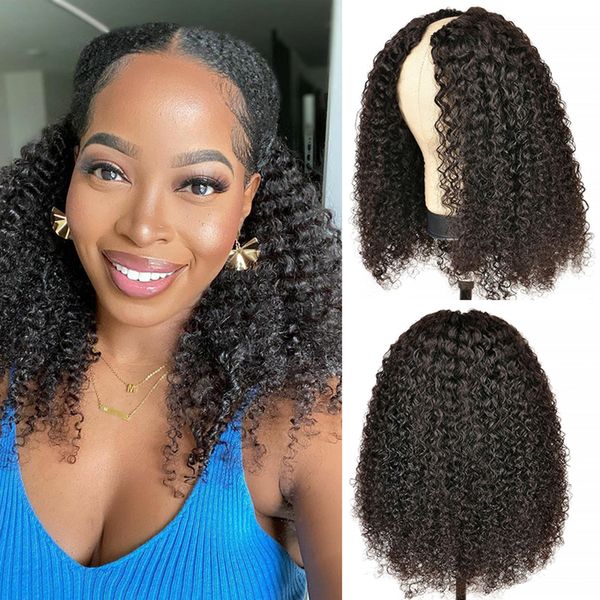 

lace wigs v part human hair no leave out glueless brazilian remy curly for women shape kinky 230217, Black;brown