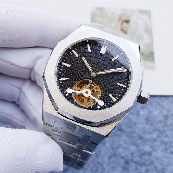 

aaa luxury tourbillon men's watch waterproof 42mm automatic movement 904l stainless steel man watch, Slivery;brown