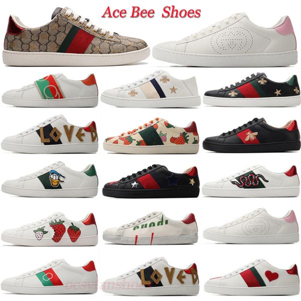 

with box men womens casual shoes sneaker snake chaussures leather sneakers ace bee designer embroidered stripes white shoe flat platform spo
