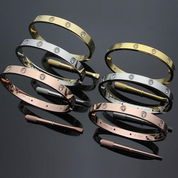 

316l stainless steel new style silver rose 18k gold screw love bangle bracelet with cz screwdriver for woman jewelry screws never 3291, Black