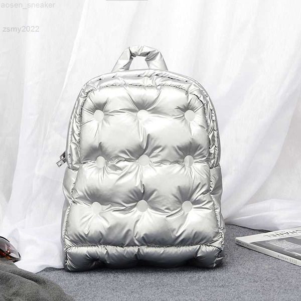 

women's backpack 2021 fashion winter space pad cotton feather down shoulder bags large capacity design female student school bag