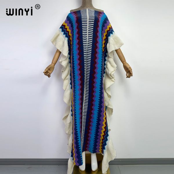 

casual dresses winyi knitting rainbow printing comfort warm winter fashion holiday dress elegant africa women boho party long 230217, Black;gray